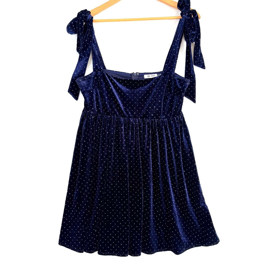 DAY + MOON Velvet Sparkle Bow Strap Babydoll Romantic Whimsigoth Mini Dress M